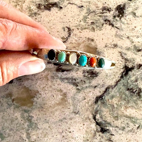 Bracelet Old Native American Sterling Silver Matched Natural  Stones - Picture 2 of 5